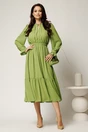 Rochie DY Fashion midi verde fistic din voal cu volan, 3, dyfashion.ro