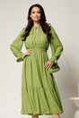 Rochie DY Fashion midi verde fistic din voal cu volan, 1, dyfashion.ro