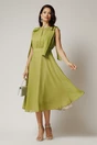Rochie DY Fashion midi verde fistic din voal in clos cu funde la umeri, 3, dyfashion.ro