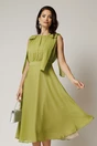 Rochie DY Fashion midi verde fistic din voal in clos cu funde la umeri, 1, dyfashion.ro