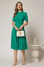Rochie DY Fashion midi verde in clos din triplu voal cu nasturi la bust si curea in talie, 3, dyfashion.ro