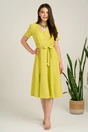 Rochie DY Fashion midi verde lime din material fluid in clos cu nasturi si cordon in talie, 4, dyfashion.ro