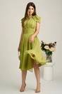 Rochie DY Fashion midi verde lime din voal in clos cu accesoriu si decupaj la decolteu, 4, dyfashion.ro