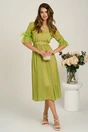 Rochie DY Fashion midi verde lime din voal in clos cu pene la maneci si accesoriu in talie, 4, dyfashion.ro