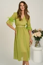 Rochie DY Fashion midi verde lime din voal in clos cu pene la maneci si accesoriu in talie, 1, dyfashion.ro