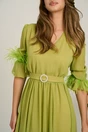Rochie DY Fashion midi verde lime din voal in clos cu pene la maneci si accesoriu in talie, 3, dyfashion.ro