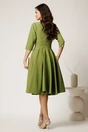 Rochie DY Fashion midi verde olive din stofa in clos cu floare maxi la bust, 3, dyfashion.ro