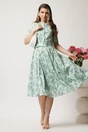 Rochie DY Fashion midi vernil in clos din triplu voal cu floricele si curea in talie, 3, dyfashion.ro