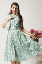 Rochie DY Fashion midi vernil in clos din triplu voal cu floricele si curea in talie, 1, dyfashion.ro