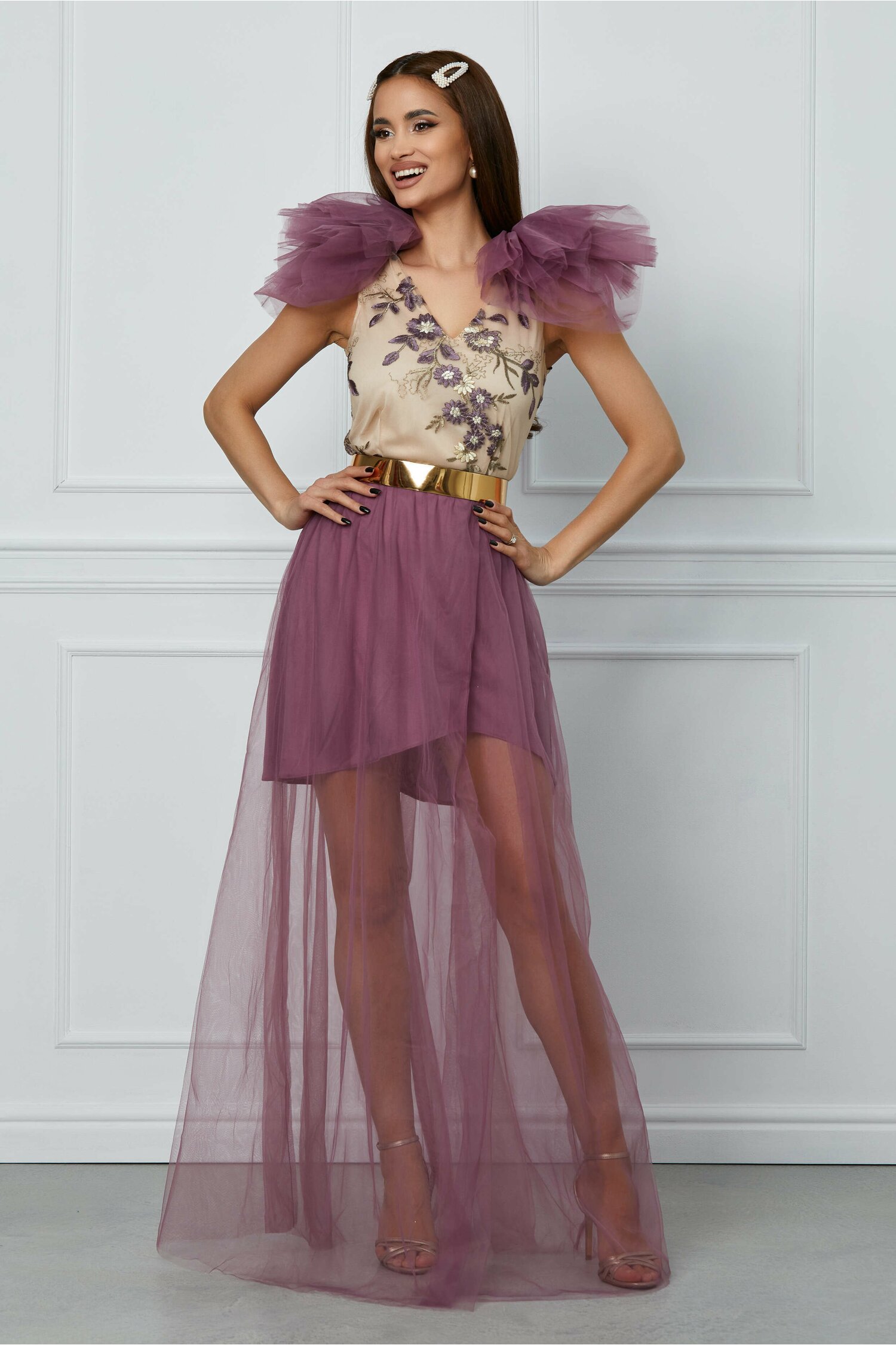 Rochie Dy Fashion Milena lila din tulle cu broderie la bust 2022 ❤️ Pret Super dyfashion imagine noua 2022