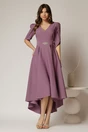 Rochie DY Fashion mov asimetrica cu maneci lalea si aplicatie pe talie, 1, dyfashion.ro