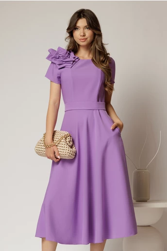 Rochie DY Fashion mov clos cu trandafir la umar si cordon detasabil