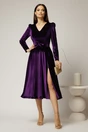 Rochie DY Fashion mov din catifea cu decolteu in V si funda in talie, 3, dyfashion.ro