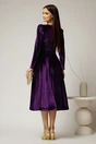 Rochie DY Fashion mov din catifea cu decolteu in V si funda in talie, 2, dyfashion.ro