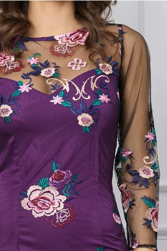 Rochie Dy Fashion mov din dantela cu flori