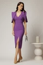 Rochie DY Fashion mov midi conica cu maneci lalea, 3, dyfashion.ro
