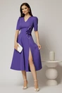 Rochie DY Fashion mov midi cu detaliu floral pe talie si decolteu in V, 3, dyfashion.ro