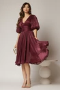 Rochie DY Fashion mov pruna cu decolteu adanc si nasturi din voal peliculizat, 3, dyfashion.ro