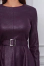 Rochie Dy Fashion mov pruna din piele intoarsa ecologica cu o curea in talie