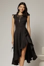 Rochie DY Fashion neagra asimetrica cu aplicatii la decolteu si volanas, 1, dyfashion.ro