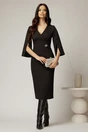 Rochie DY Fashion neagra conica cu maneci crapate si brosa detasabila, 3, dyfashion.ro