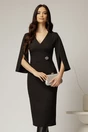 Rochie DY Fashion neagra conica cu maneci crapate si brosa detasabila, 1, dyfashion.ro