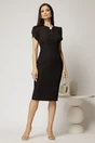 Rochie DY Fashion neagra conica cu maneci scurte lalea si accesoriu la decolteu, 3, dyfashion.ro