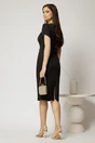Rochie DY Fashion neagra conica cu maneci scurte lalea si accesoriu la decolteu, 2, dyfashion.ro