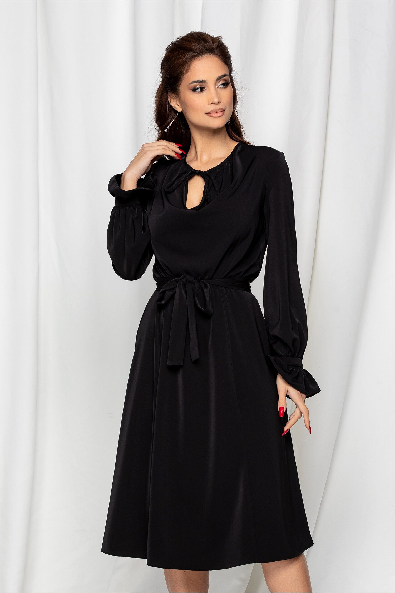 out of service Measurable sit Rochie Dy Fashion neagra cu cordon in talie - fhsboutique.ro