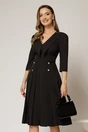 Rochie DY Fashion neagra cu decolteu cu guler ascutit si fusta plisata, 1, dyfashion.ro