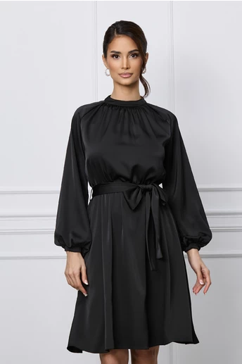 Rochie Dy Fashion neagra cu elastic si cordon in talie