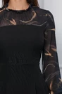 Rochie Dy Fashion neagra cu imprimeu maro pe maneci