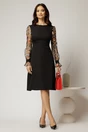 Rochie DY Fashion neagra cu maneci lungi din broderie, 3, dyfashion.ro