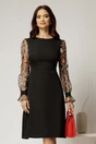 Rochie DY Fashion neagra cu maneci lungi din broderie, 1, dyfashion.ro
