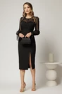 Rochie DY Fashion neagra cu maneci lungi din voal cu croi mulat, 3, dyfashion.ro