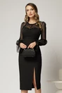 Rochie DY Fashion neagra cu maneci lungi din voal cu croi mulat, 1, dyfashion.ro