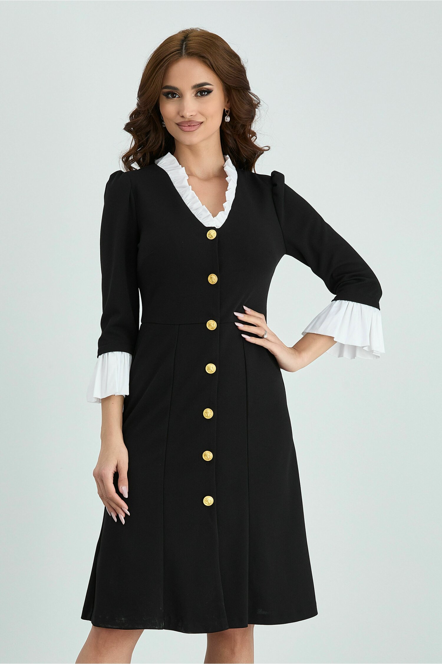 Rochie dy fashion neagra cu poplin la decolteu