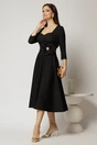 Rochie DY Fashion neagra de ocazie cu decolteu inima si detaliu pe talie, 3, dyfashion.ro