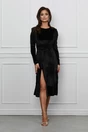 Rochie Dy Fashion neagra din catifea cu crepeu pe fusta