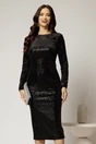 Rochie DY Fashion neagra din catifea cu paiete si funda maxi la spate, 2, dyfashion.ro