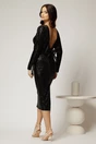 Rochie DY Fashion neagra din catifea cu paiete si funda maxi la spate, 1, dyfashion.ro