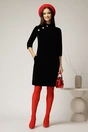 Rochie DY Fashion neagra din catifea fixa cu guler tunica si nasturi, 3, dyfashion.ro