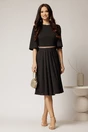Rochie DY Fashion neagra din crep cu pliuri pe fusta si banda in talie, 3, dyfashion.ro