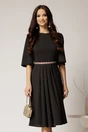 Rochie DY Fashion neagra din crep cu pliuri pe fusta si banda in talie, 1, dyfashion.ro