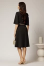 Rochie DY Fashion neagra din crep cu pliuri pe fusta si banda in talie, 2, dyfashion.ro