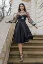 Rochie Dy Fashion neagra din satin cu dantela la bust