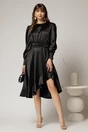 Rochie DY Fashion neagra din satin plin cu croi asimetric, 3, dyfashion.ro