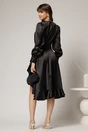 Rochie DY Fashion neagra din satin plin cu croi asimetric, 2, dyfashion.ro