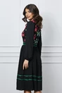 Rochie Dy Fashion neagra din voal cu broderie florala verde si rosu la bust