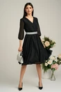 Rochie Dy Fashion neagra din voal cu fir stralucitor si cordon, 4, dyfashion.ro